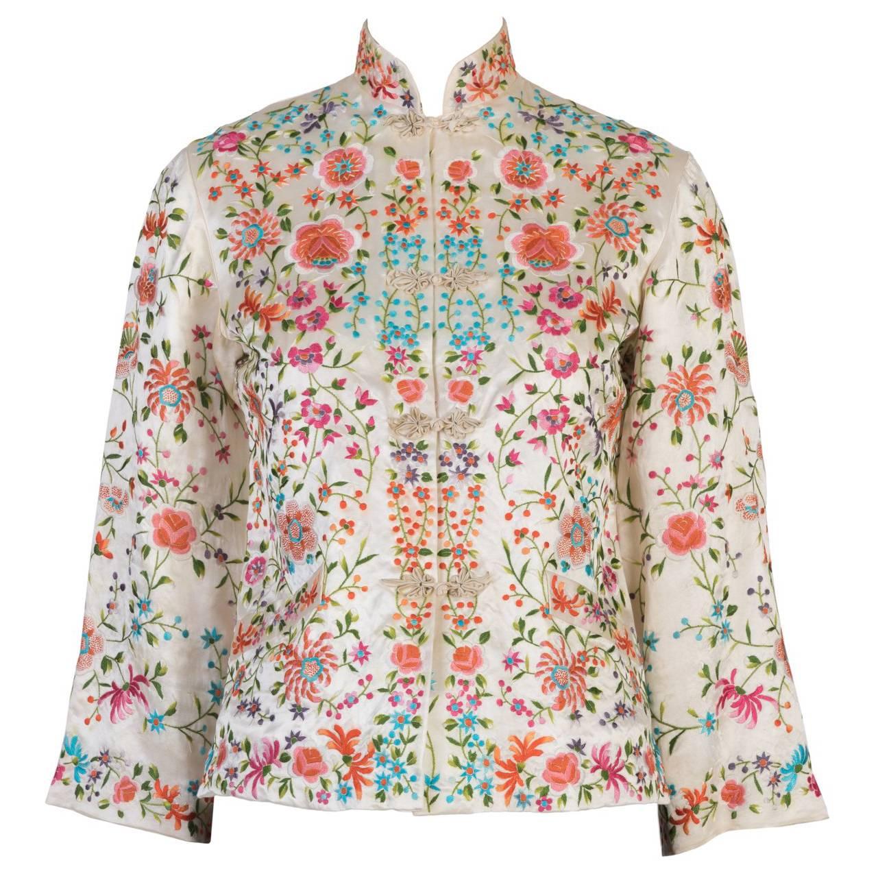 Floral Embroidery Oriental Jacket For Sale