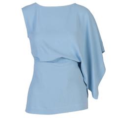 Vionnet Baby Blue Asymetrical One Sleeve Top