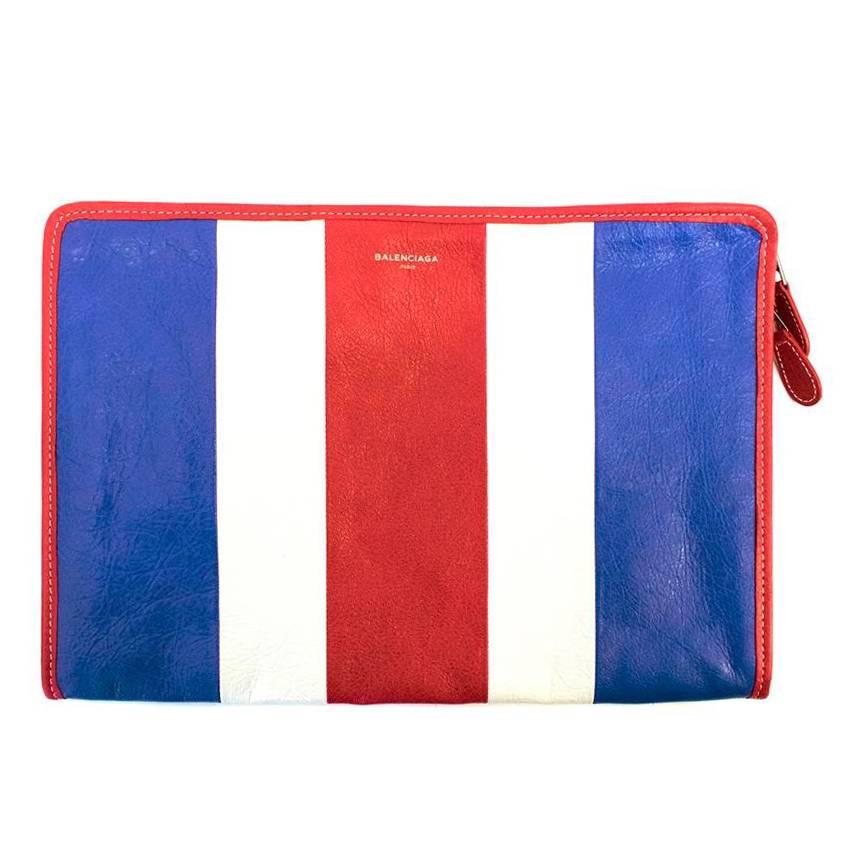 Balenciaga Red, White and Blue Clutch Bag For Sale
