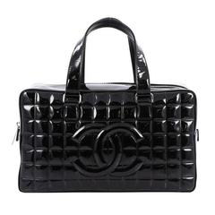 Chanel Bar chocolat CC Bowler Bag Quilted Patent Large