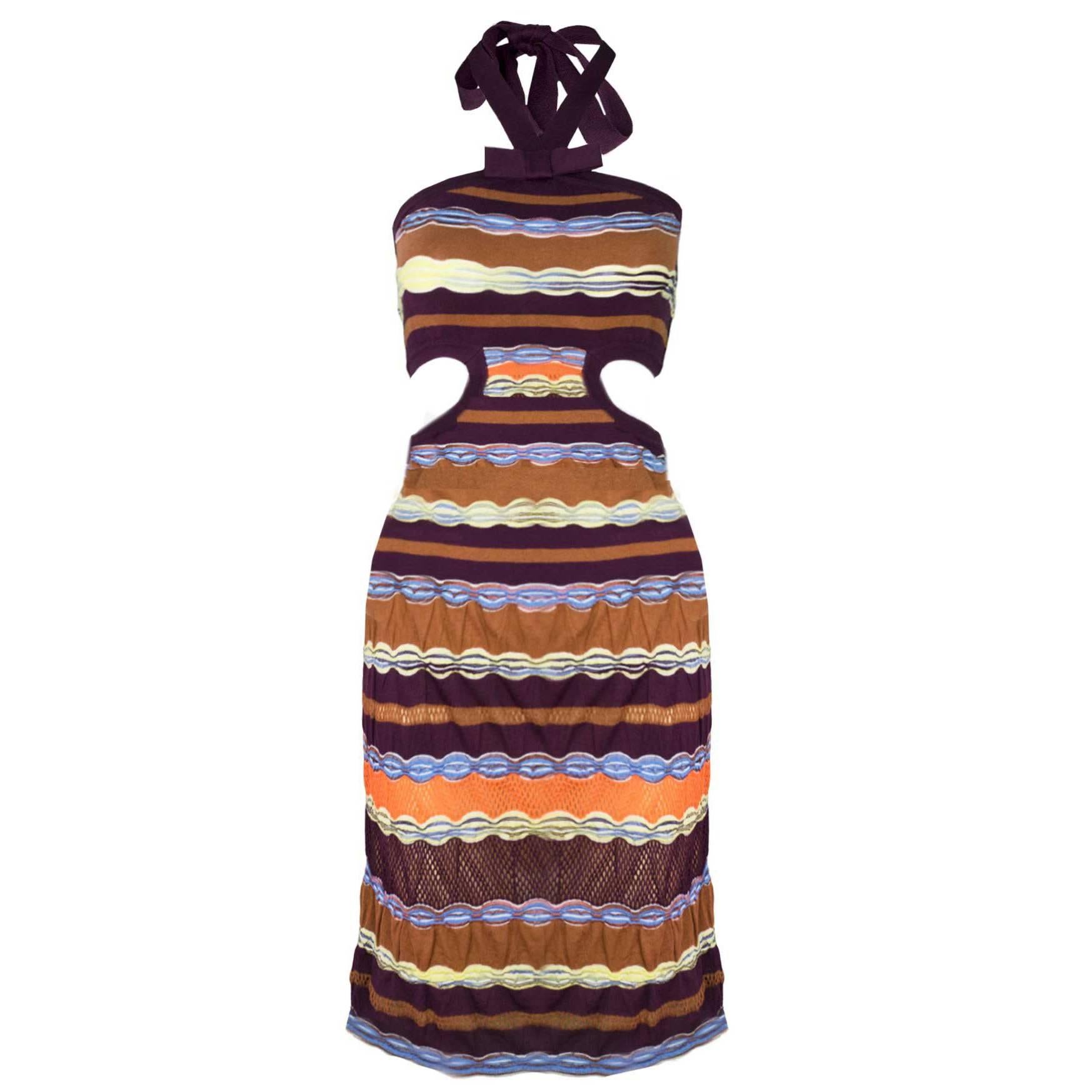 M Missoni Multi-Colored Knit Halter Neck Cut Out Dress