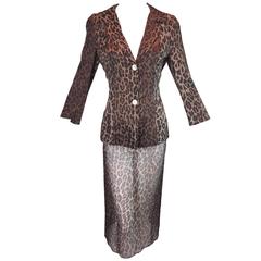 S/S 1997 Dolce & Gabbana Runway Leopard Silk Sheer Skirt Jacket Suit 5