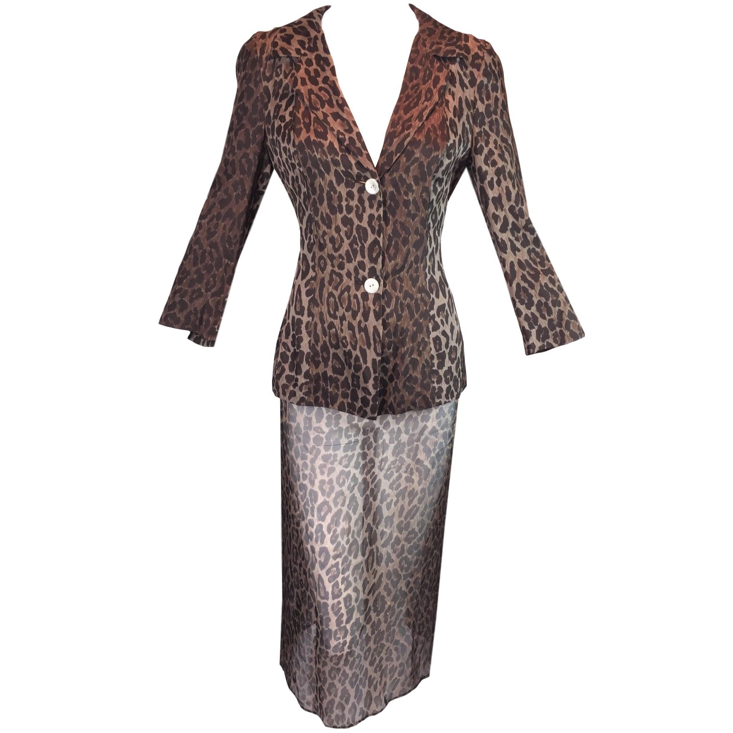 S/S 1997 Dolce & Gabbana Runway Leopard Silk Sheer Skirt Jacket Suit