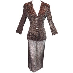 S/S 1997 Dolce & Gabbana Runway Leopard Silk Sheer Skirt Jacket Suit