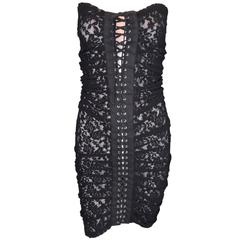 S/S 2006 D&G Dolce & Gabbana Black Lace Mesh Corset Strapless Mini Dress