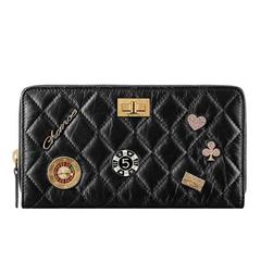Chanel 2016 Black Casino Lucky Charms Distressed Calfskin Reissue Wallet Purse