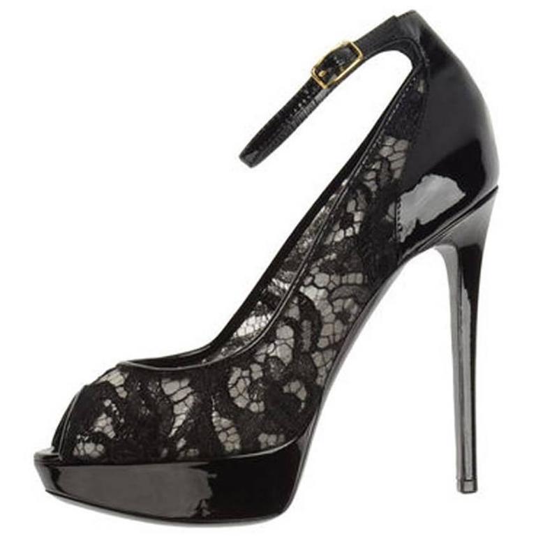 black lace platform heels