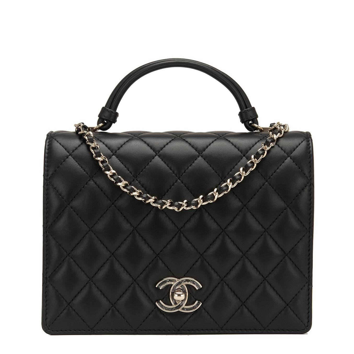 Chanel Black Lambskin Handle Tied Flap Bag For Sale