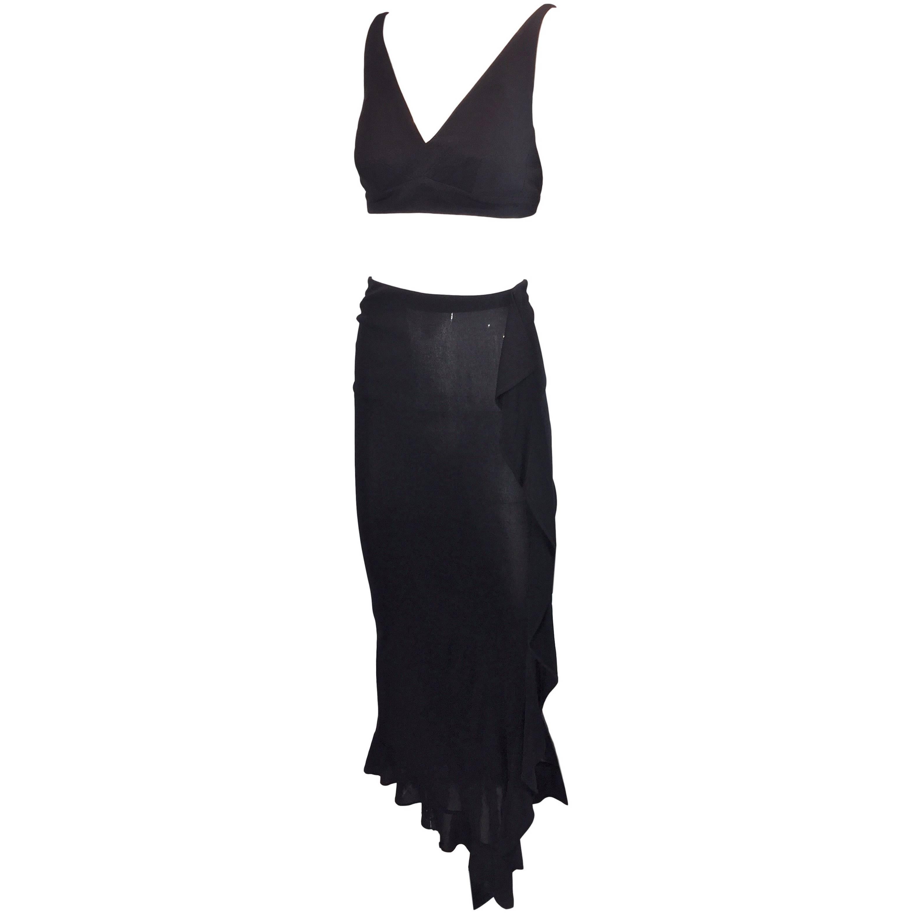 S/S 1997 Dolce & Gabbana Sheer High Slit Skirt And Bra Top Ensemble