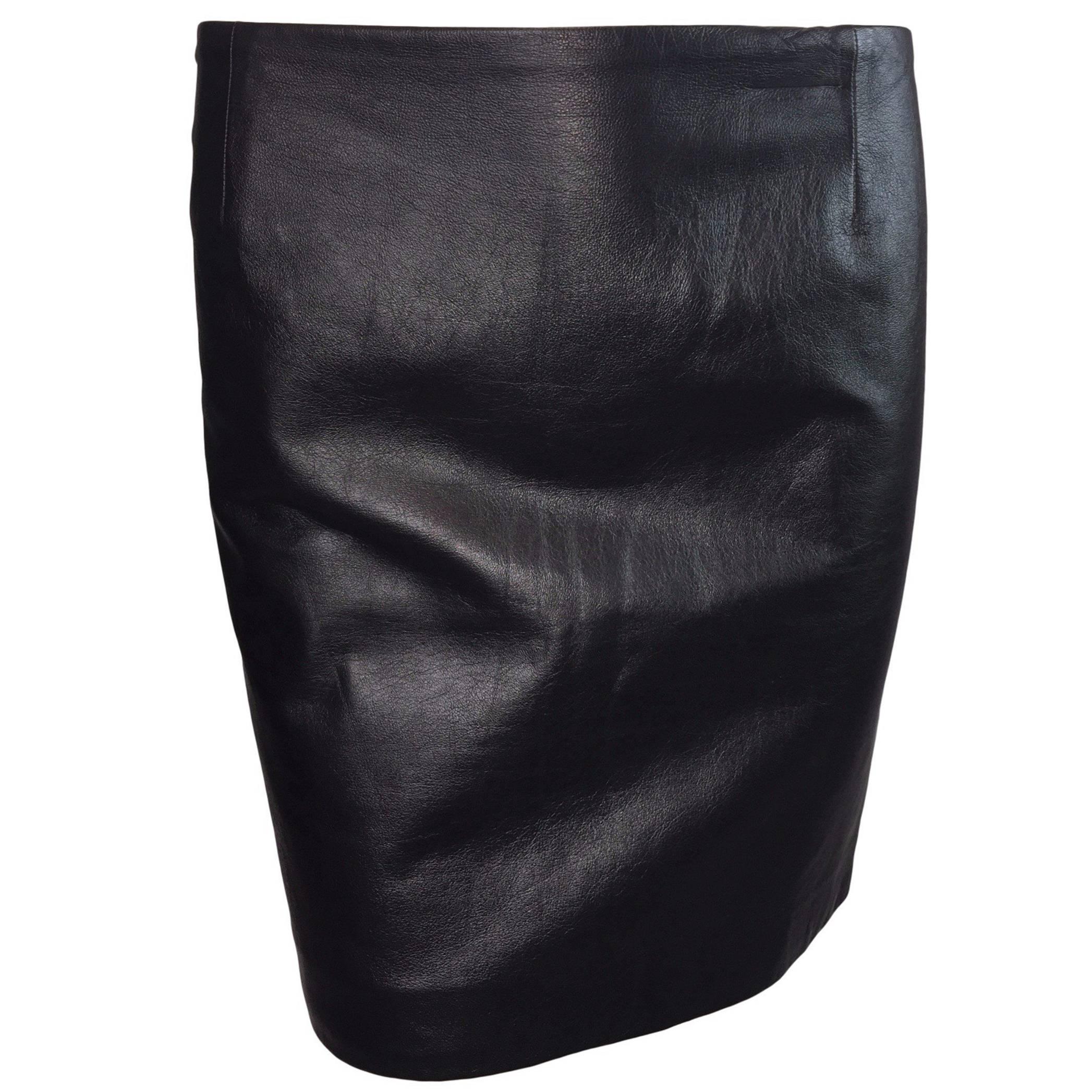 1990's Atelier Versace by Gianni Black Leather Mini Skirt M