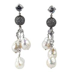 Pearl and CZ Sterling Silver Drop Earrings 2