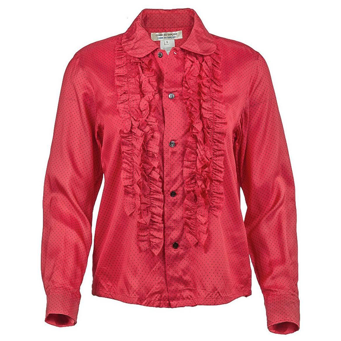 Comme des Garçons Red Ruffled Shirt with Dots