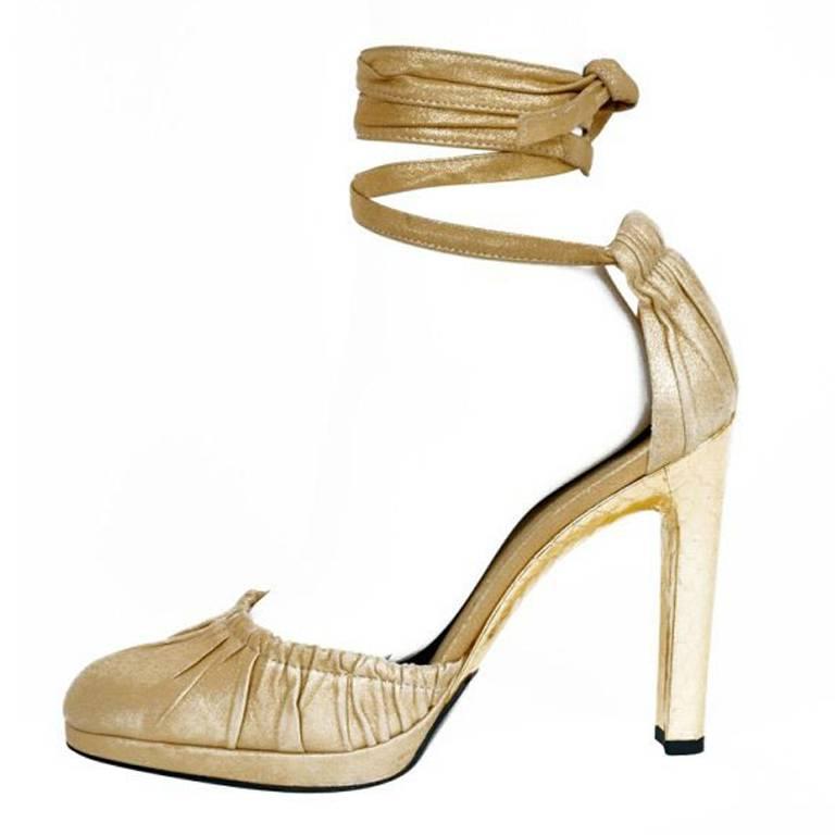 New Tom Ford for Gucci Gold Leather and Snakeskin Shoes Pumps 11B