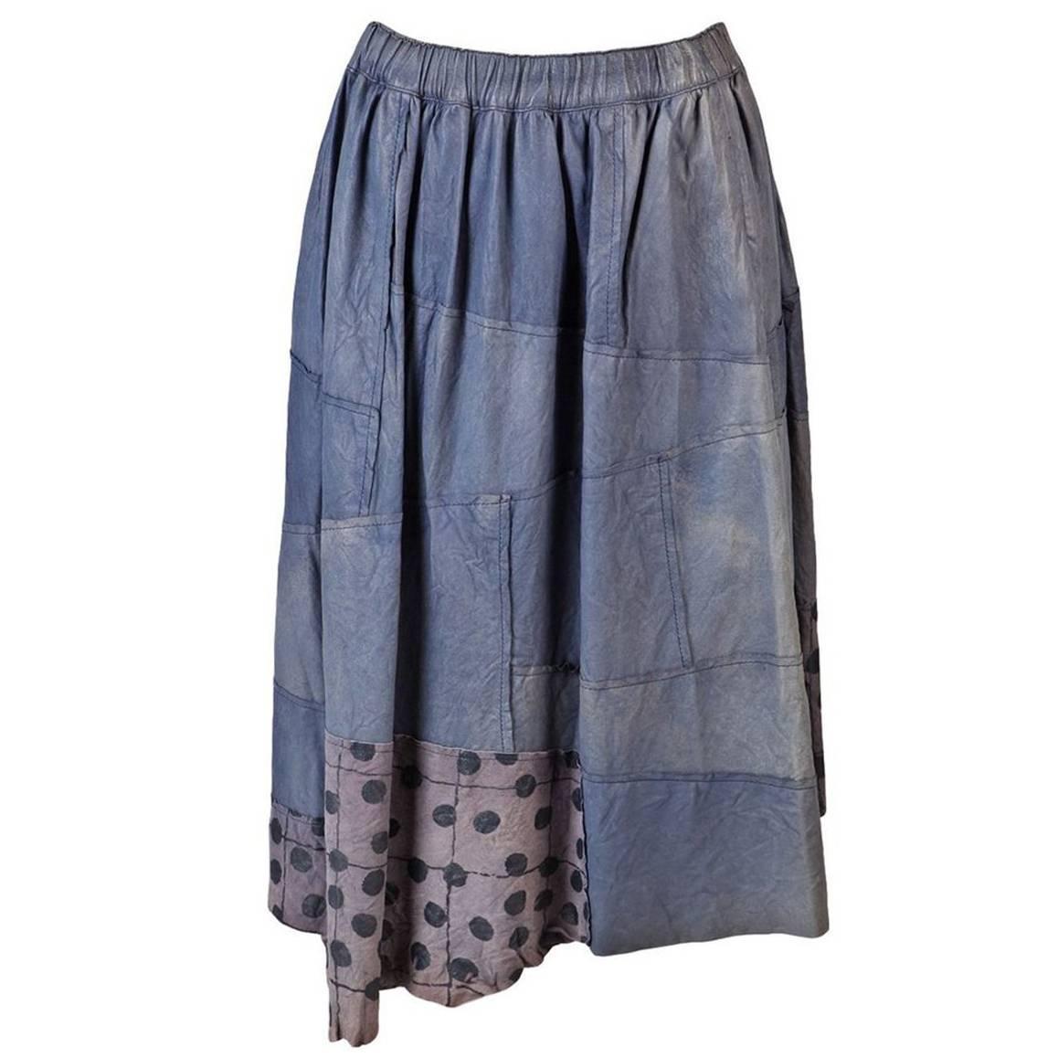 Comme des Garçons Washed Dusty Blue Leather Patch Skirt