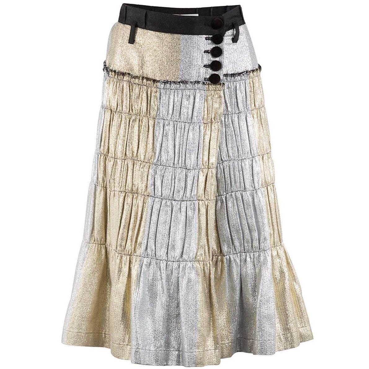 Tao Comme des Garçons Gold and Silver Pleated Wrap Skirt For Sale