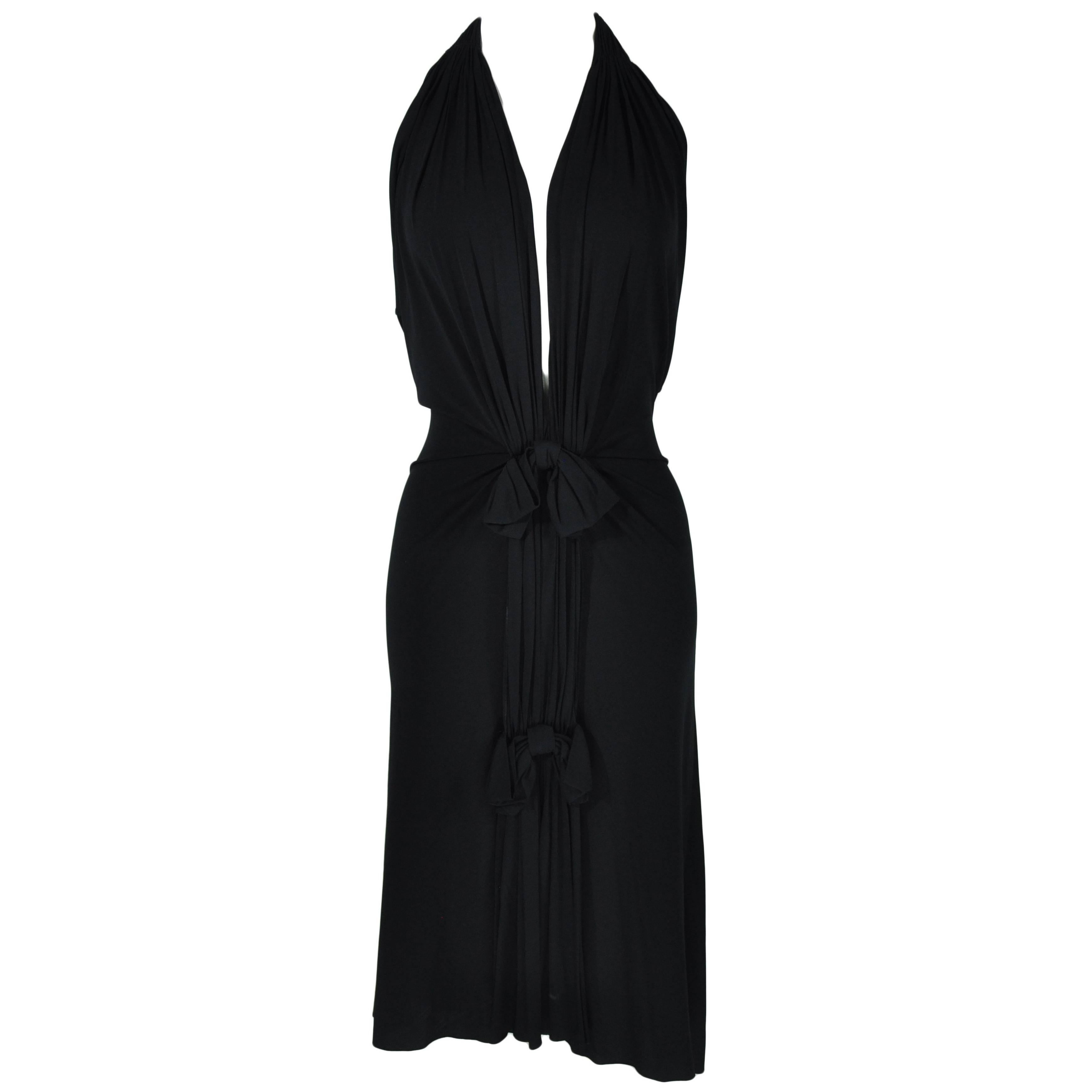 Christian Dior Black Jersey Halter V-neckline Dress For Sale