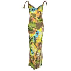 Christian Dior Multi-color Floral Printed Bias-cut Silk Maxi Dress