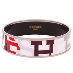 Hermes "Capitales" Printed Wide Enamel Bracelet PM (65) 1
