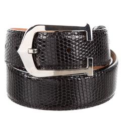 Cartier Men's Black Lizard Leather Silver Logo Buckle Dress Waist Belt