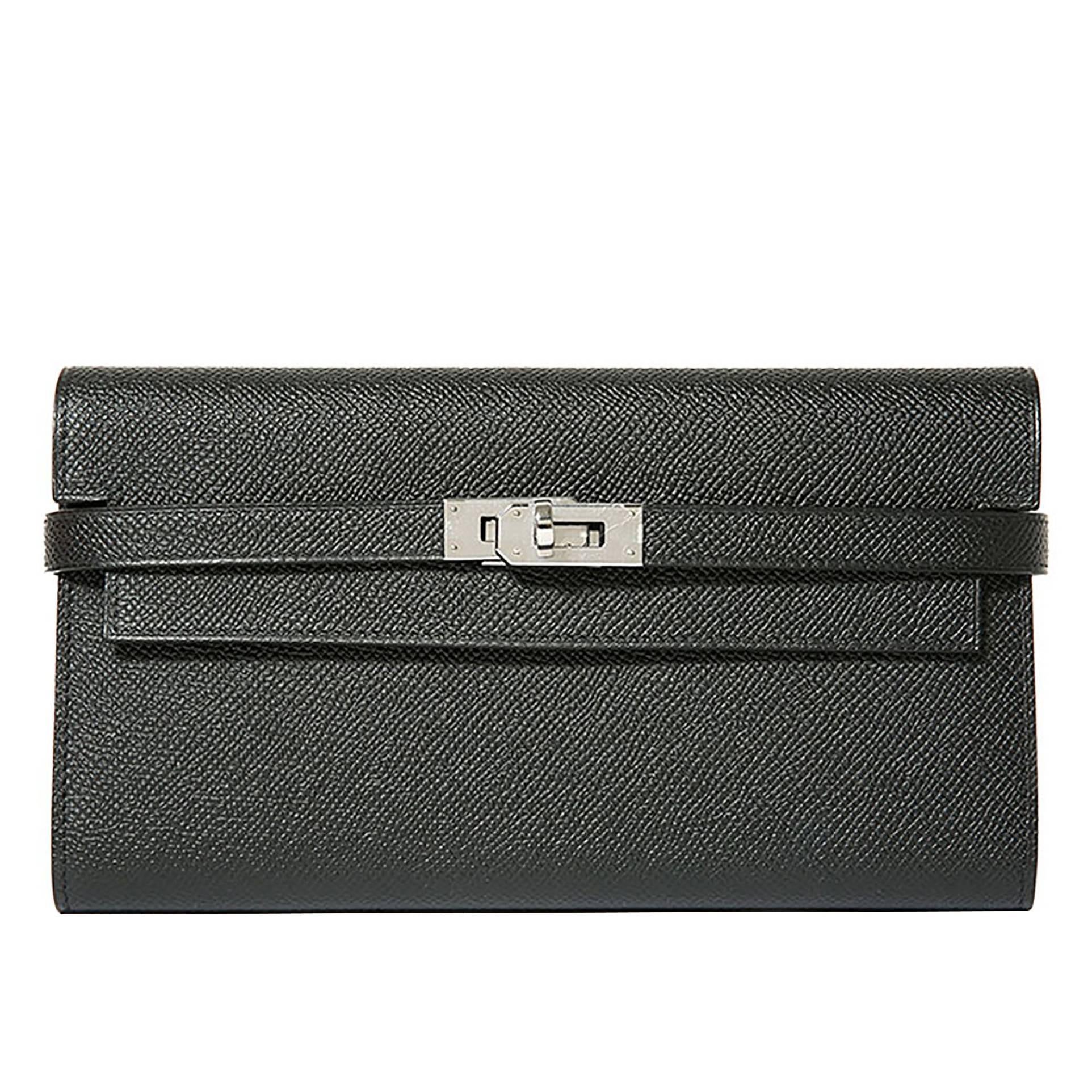 Hermes "Kelly" Wallet Epsom Leather 89 Black Color PHW