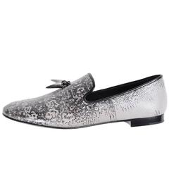 Giuseppe Zanotti New Men's Black White Silver Smoking Slippers Loafers in Box