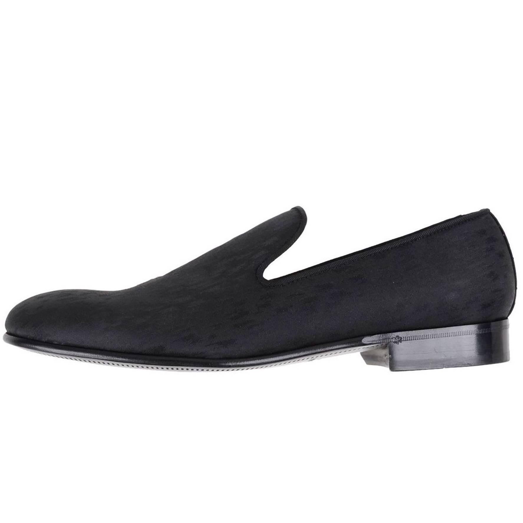 Dolce 
Gabbana New Men
s Black Patterned Smoking Slippers Loafers Shoes in Box