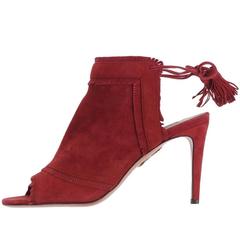 Aquazzura New Red Cashmere Suede Fringe Sandals Heels in Box 