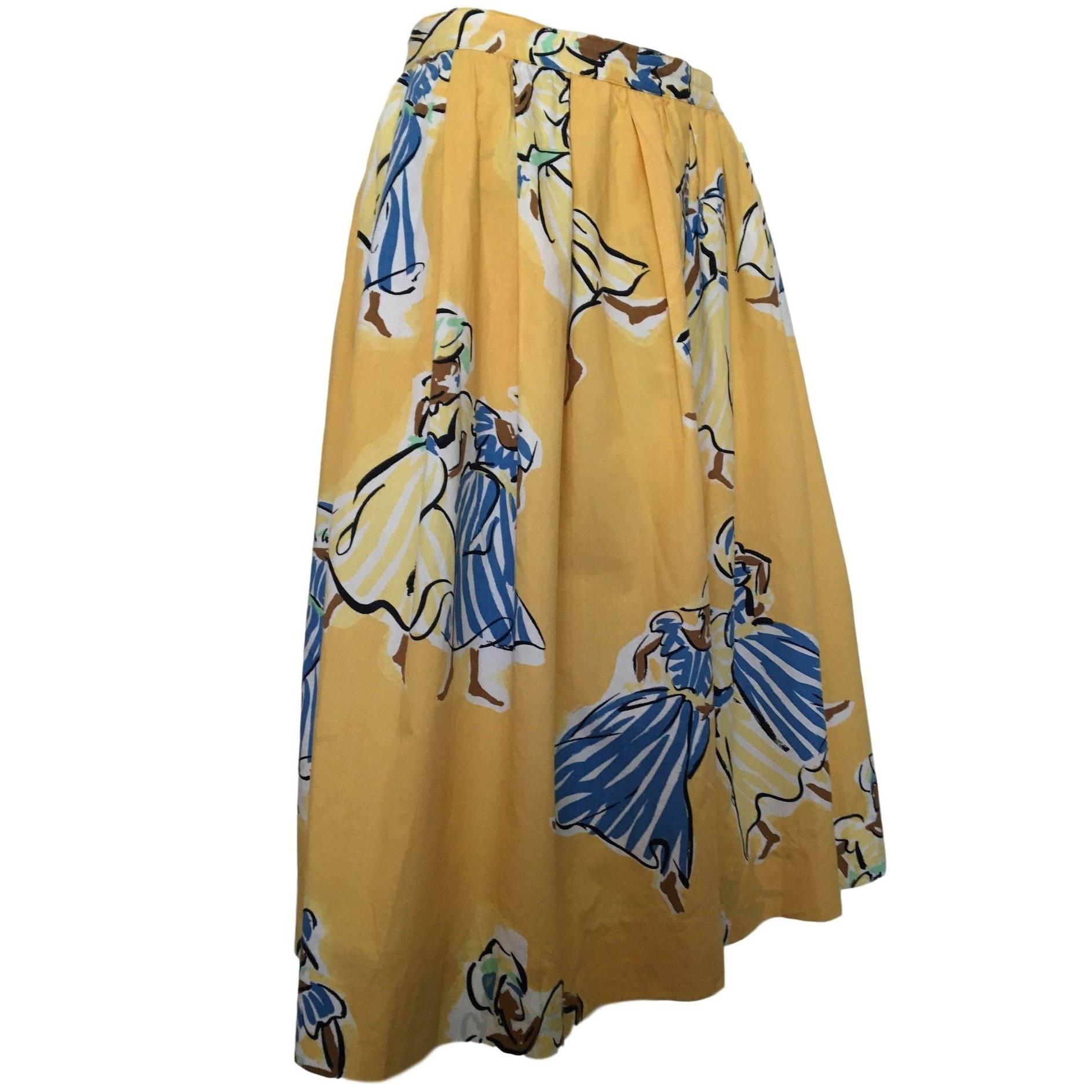 Gerard Darel Vintage Novelty Print Skirt Cotton 1980s "African Ladies"  For Sale