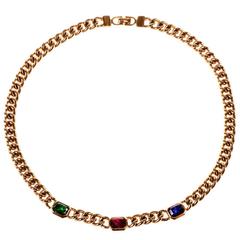 Christian Dior Gold-metal  Necklace with Red, Blue & Green Cut Stones