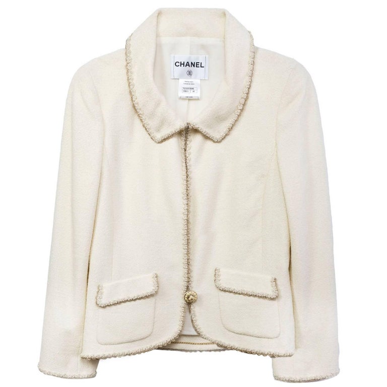 Chanel Cream Boucle Jacket sz FR40 For Sale at 1stDibs
