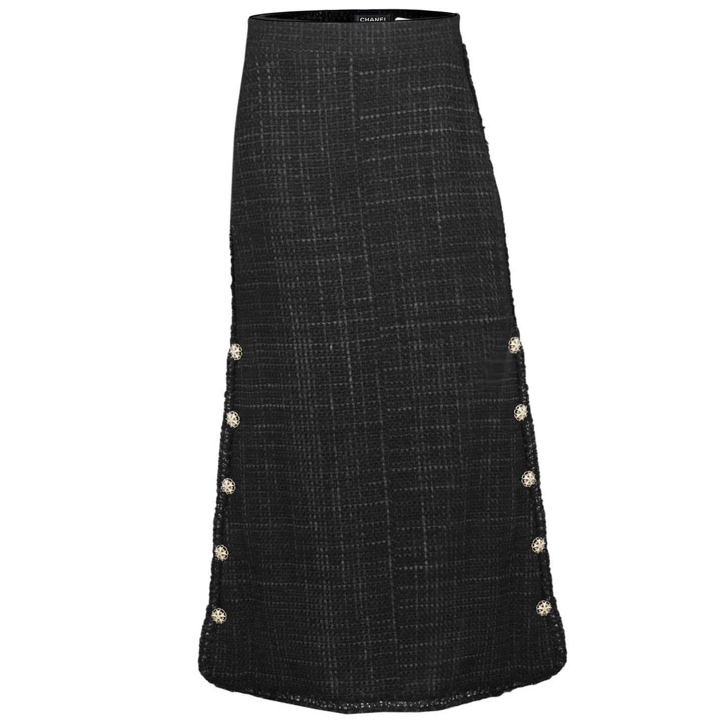 Chanel NEW Blue & Navy Tweed Maxi Skirt sz FR40