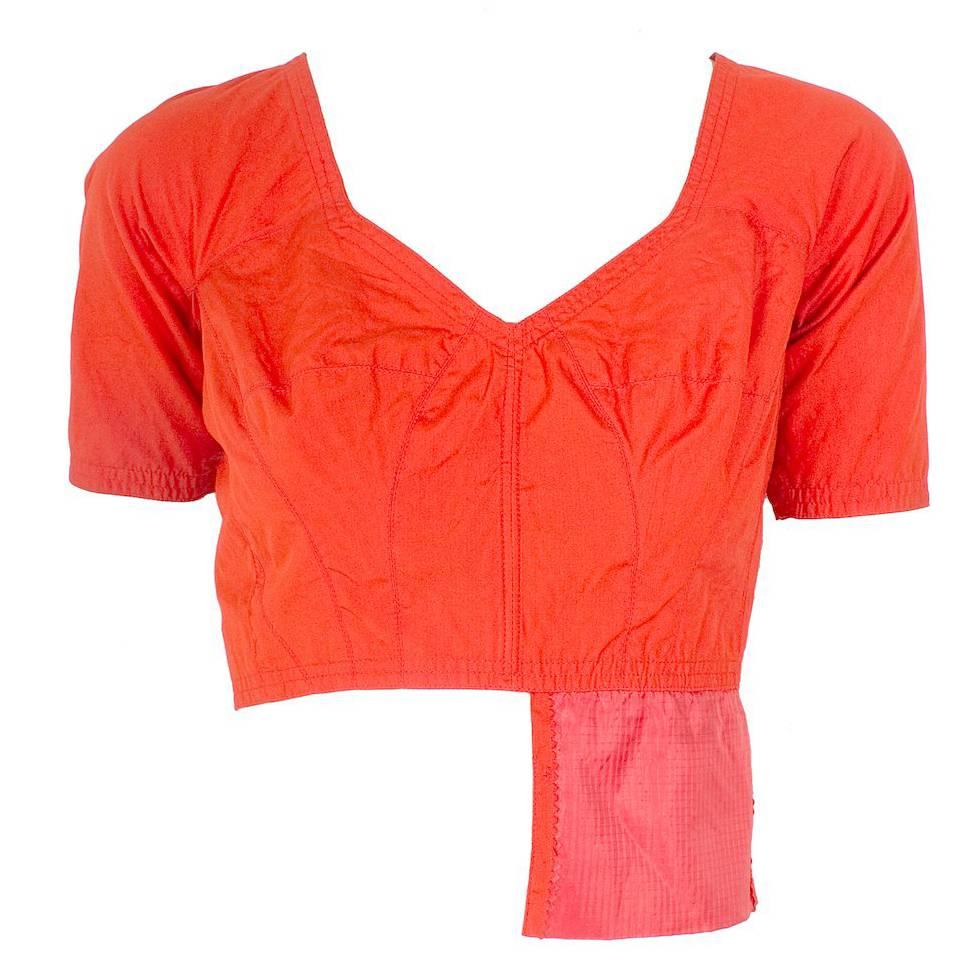 Jean Paul Gaultier Orange Cropped Shirt with Open Back circa 1990s