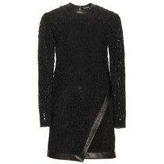 New Tom Ford Leather-Trimmed Guipure Lace Mini Black Dress 36 - US 6