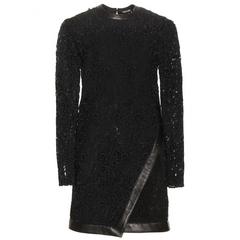 New Tom Ford Leather-Trimmed Guipure Lace Mini Black Dress 36 - US 6 7