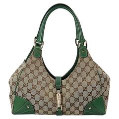 Tan & Green Gucci GG Canvas Jackie Bag