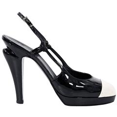 Black and White Chanel Slingback Platform Pumps For Sale at 1stDibs