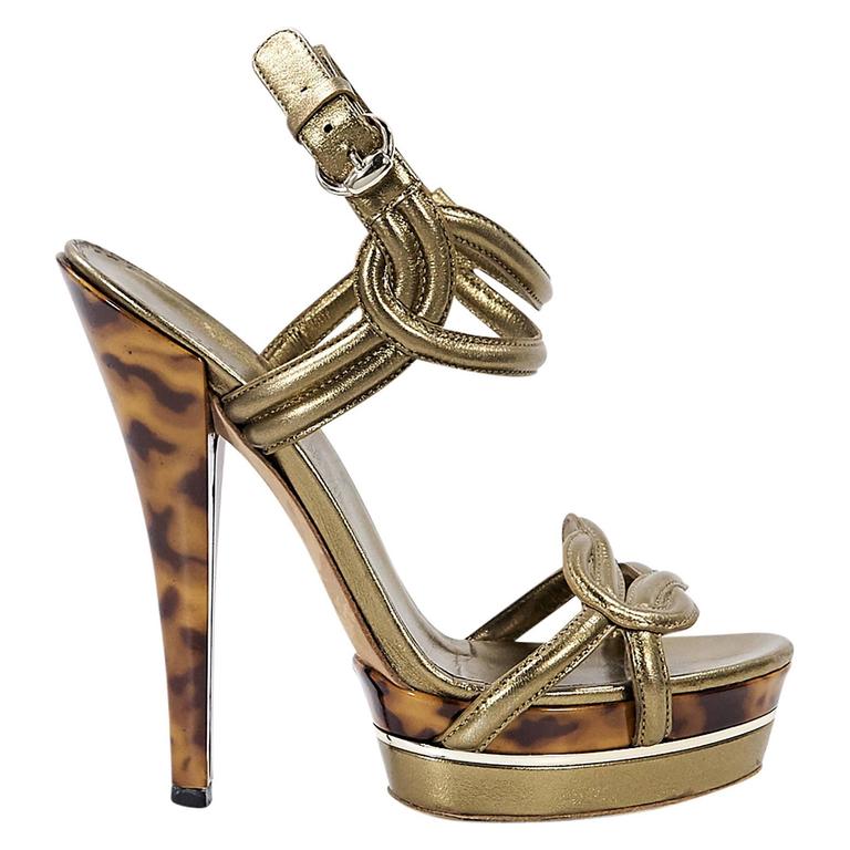 Gold Gucci Leather Platform Sandals For Sale at 1stDibs