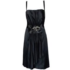Black Dolce Gabbana Draped Corset Dress with Jeweled Crystals Ornament 6