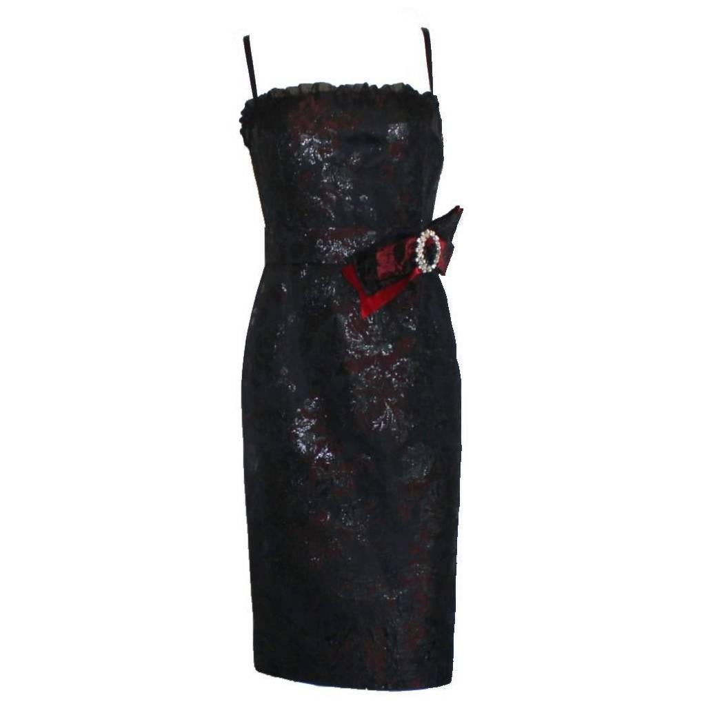 Dolce Gabbana Lace Up Corset Dress with Jeweled Crystal Brooch Ornament