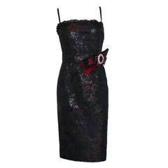 Dolce Gabbana Lace Up Corset Dress with Jeweled Crystal Brooch Ornament