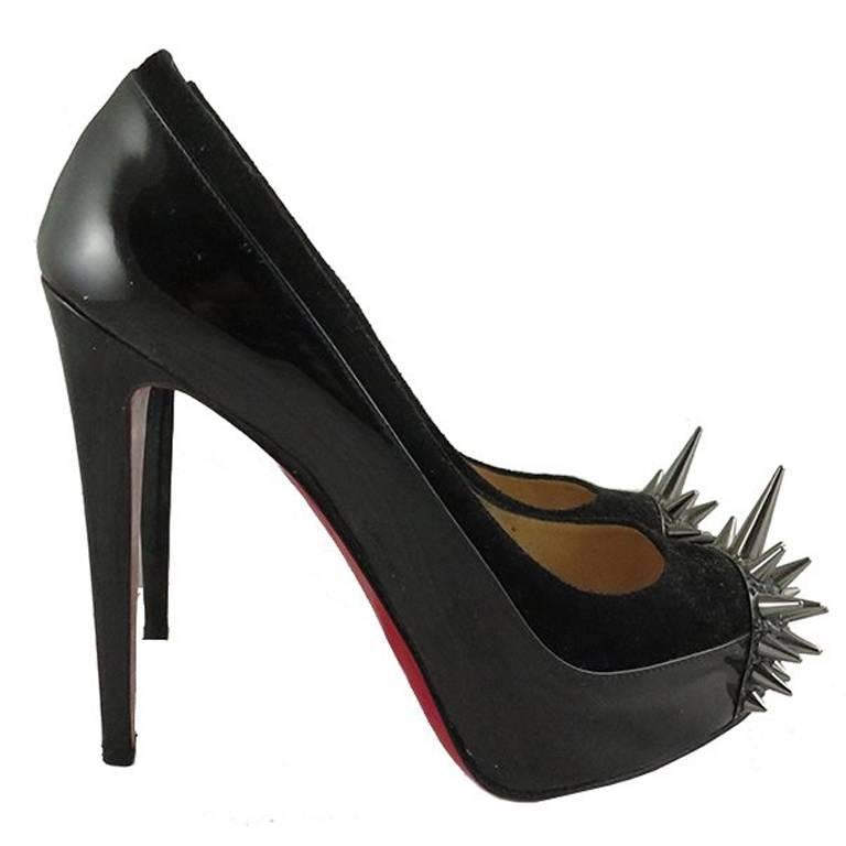 Christian Louboutin Asteroid 140 Black Suede Patent Leather Pumps For Sale