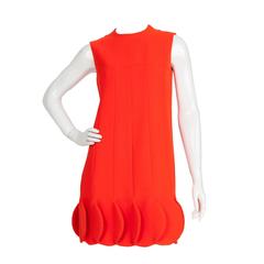 Vintage Iconic Pierre Cardin Orange Space Age Dress w/Petalled Hem ca. 1968