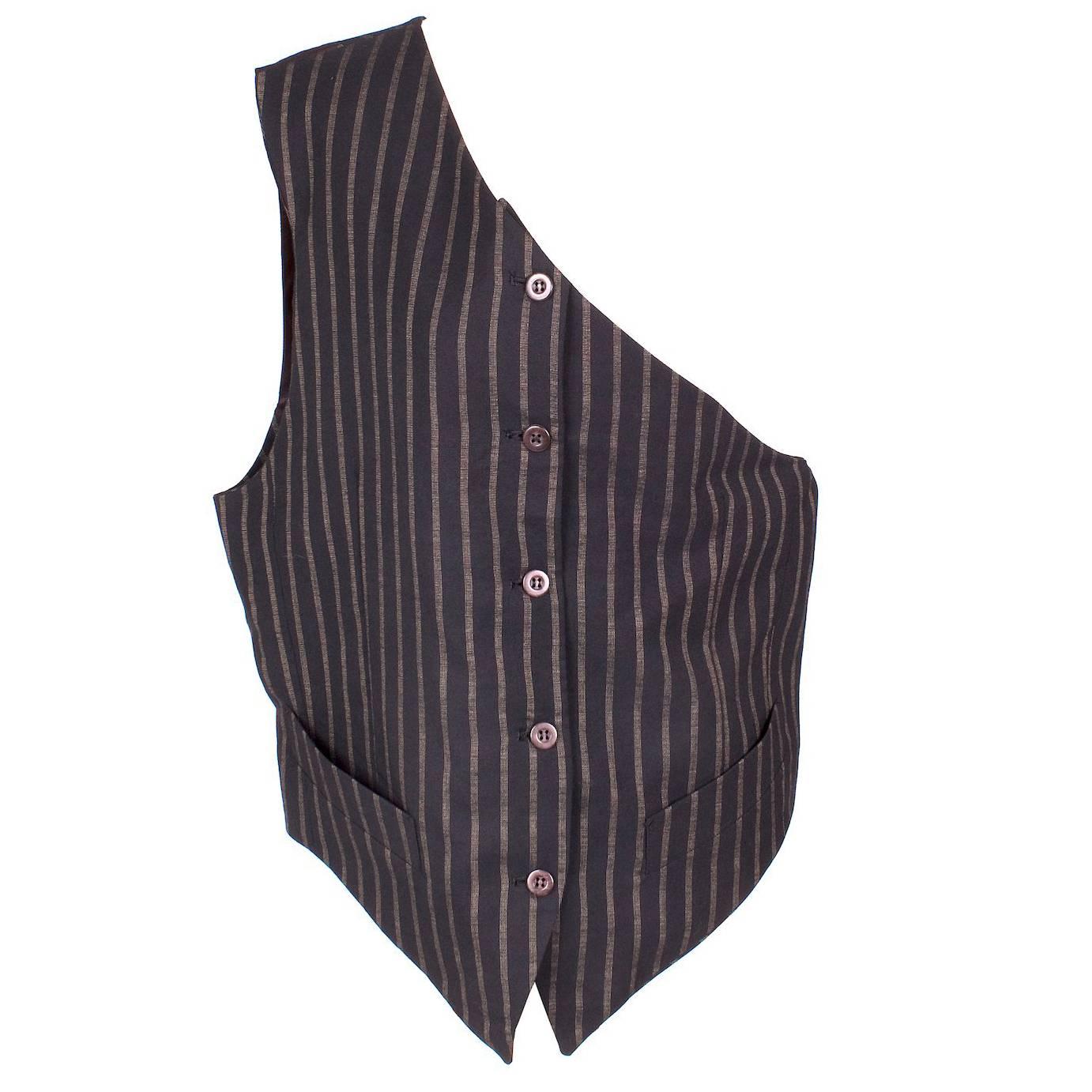 Jean Paul Gaultier Men's One Shoulder Double Pinstripe Vest circa early 1990s