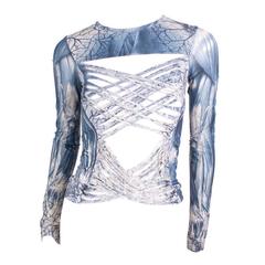 Jean Paul Gaultier Printed Top with Criss Cross Shreds circa mid 1990s