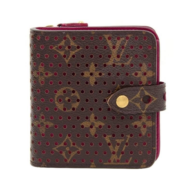 Louis Vuitton Perforated Monogram Canvas Pink Fuchsia Leather Compact Zip Wallet