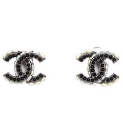 Chanel 2015 Black and Ivory CC Clip-On Earrings with Box