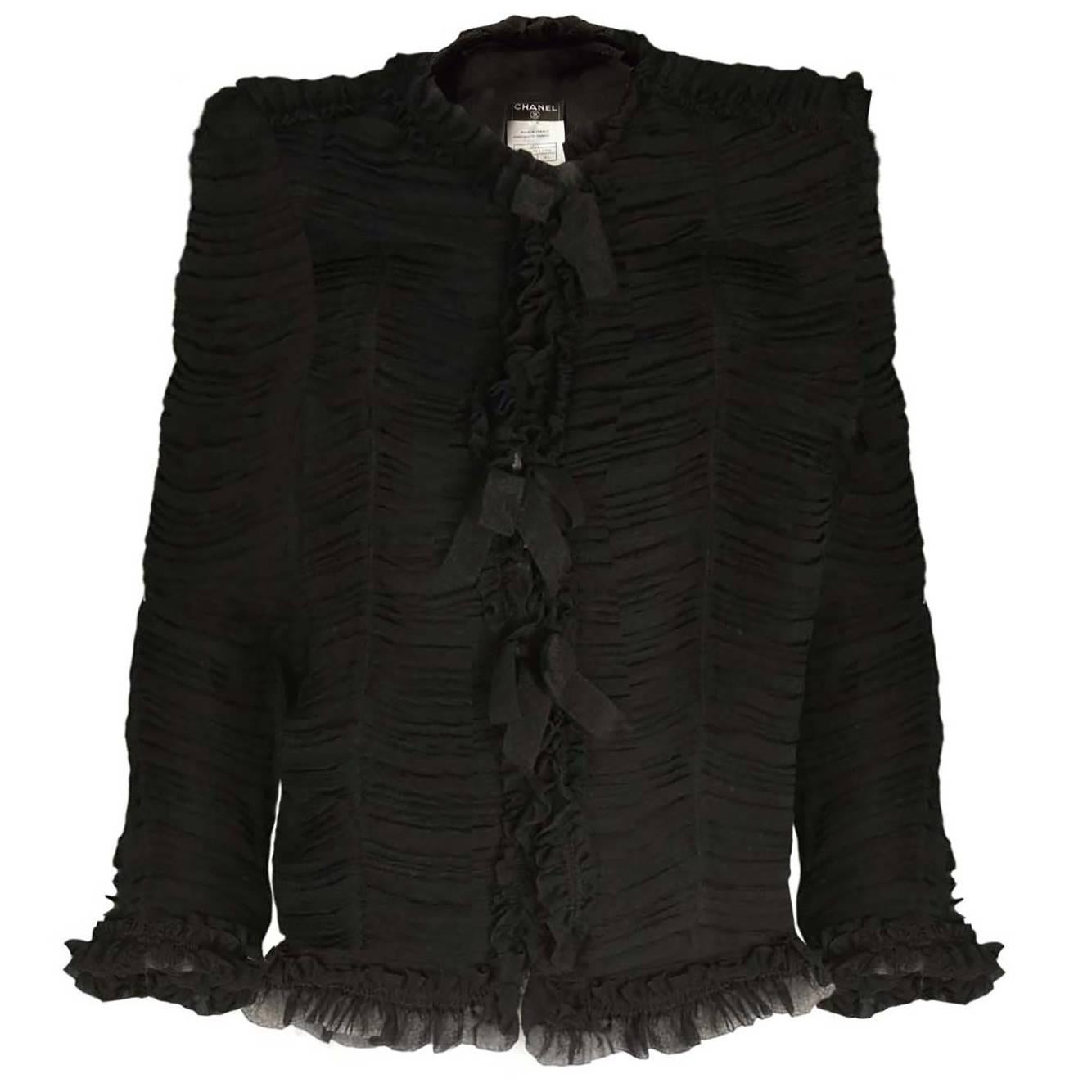Chanel Black Silk Ruched Jacket sz FR42