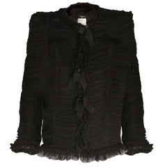 Chanel Black Silk Ruched Jacket sz FR42