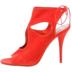 Aquazzura New Burnt Orange Red Cashmere Suede Cut Out Sandals Heels in Box