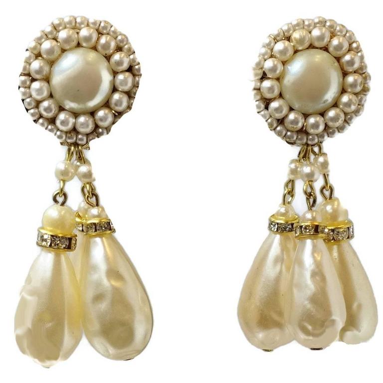 Vintage 1950s DeMario Baroque Pearl Drop Earrings at 1stDibs